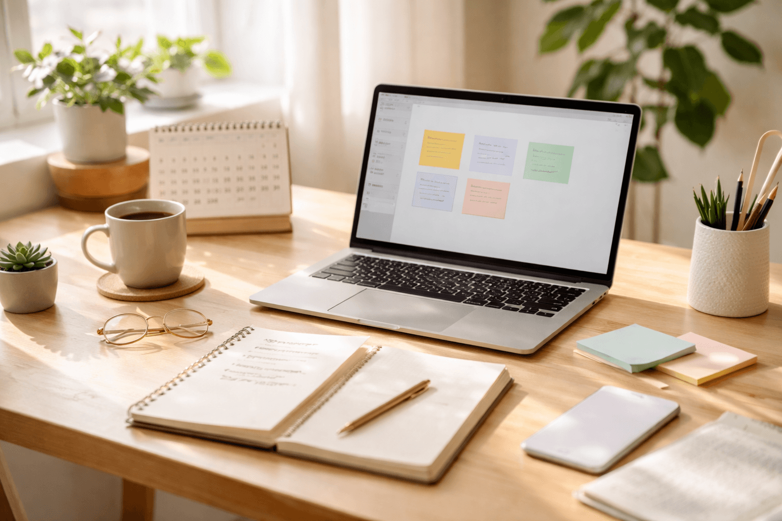 Consultant planning lead outreach at a home desk in the morning light