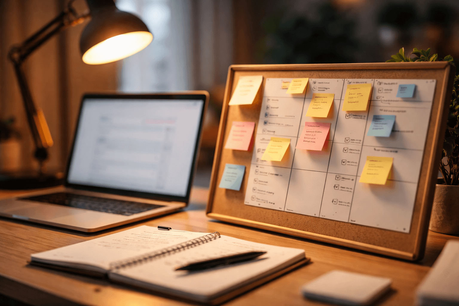 A laptop screen with a planning board and categories for services, shot in a bright home studio