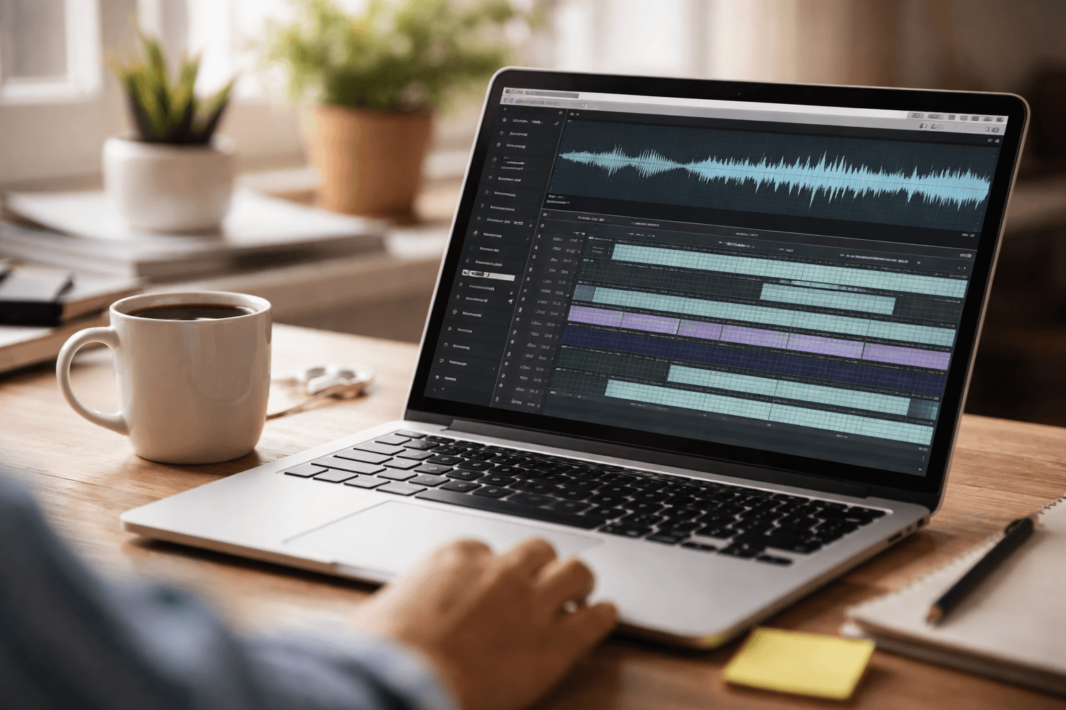 Close-up of a laptop timeline and audio waveforms on a desk in warm lighthttps://mnyooiivpmhhltlepaan.supabase.co/storage/v1/object/public/client-portal-content/seo-blog/f533e45f-97ff-4e1c-9ec7-ad4553394e18/7e59cbd9-82d6-4fb6-9042-f880d74241a3.png