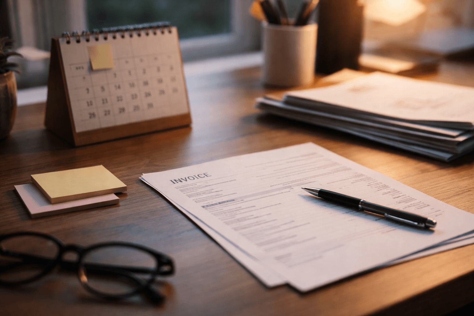 Desk close-up with calendar, invoice draft, and pen https://mnyooiivpmhhltlepaan.supabase.co/storage/v1/object/public/client-portal-content/seo-blog/f533e45f-97ff-4e1c-9ec7-ad4553394e18/d6468800-e689-4892-8fcb-03d15ede0a81.png